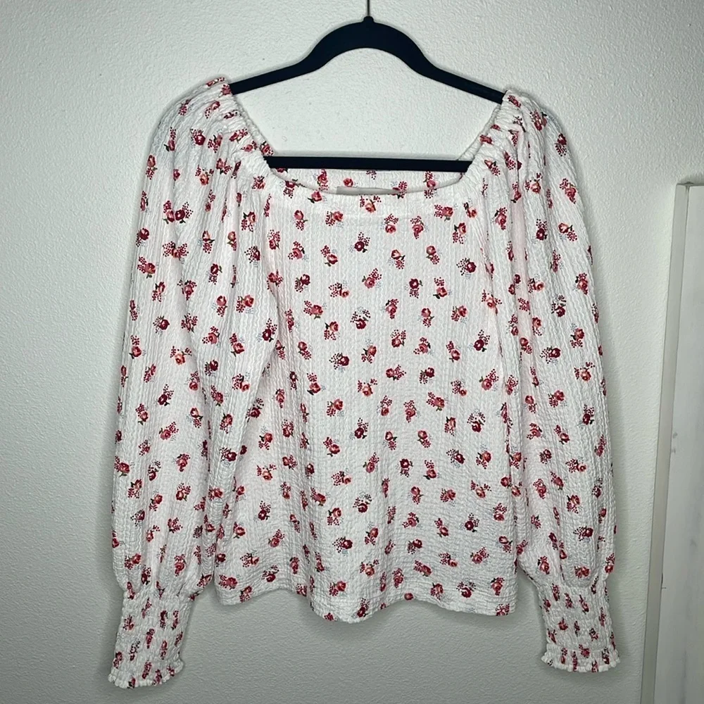 NWT Loft Floral Puff Sleeve Square Neck Top